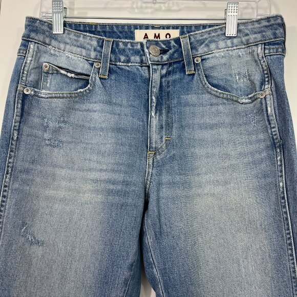 AMO Size 29 Blue Twist Heartbreaker Ankle Slim Straight Fray Hem Jeans - Picture 4 of 16